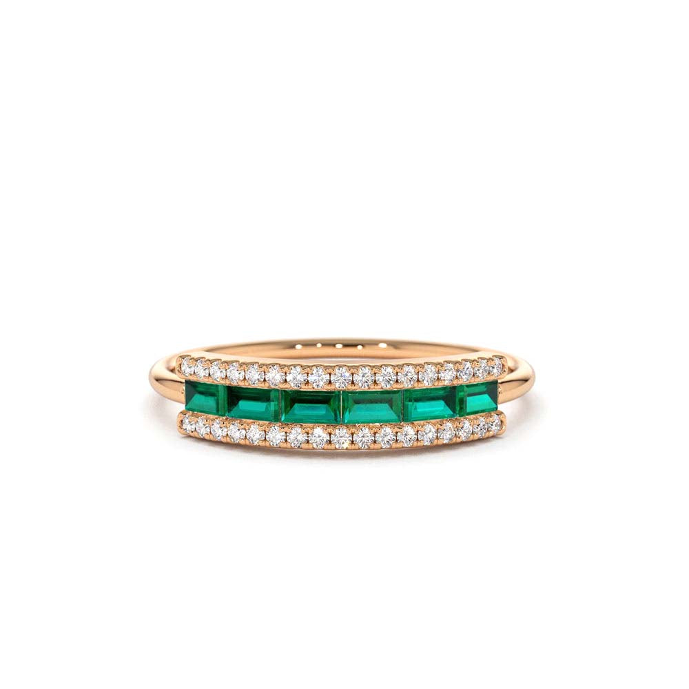 Baguette Emerald and Diamonds Ring in 14K Gold — view 4
