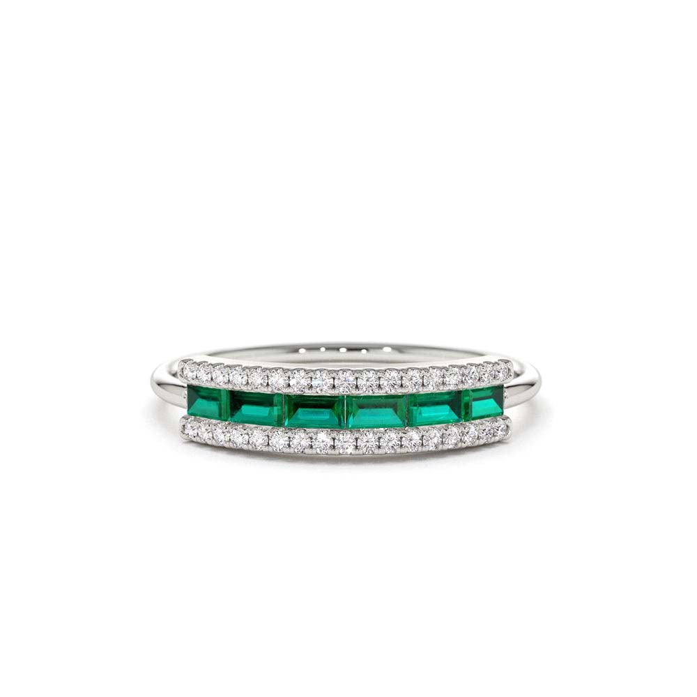 Baguette Emerald and Diamonds Ring in 14K Gold — view 3