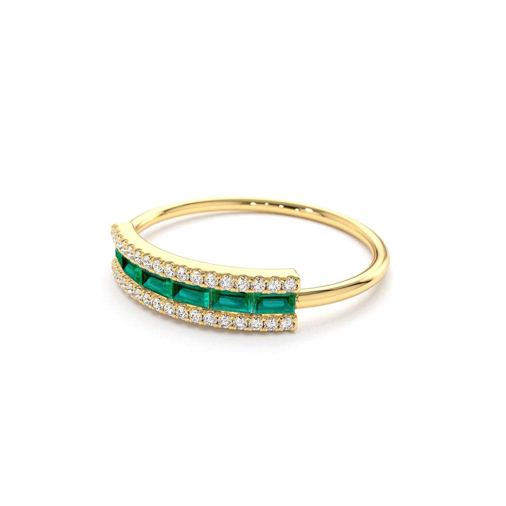 Baguette Emerald and Diamonds Ring in 14K Gold — view 2