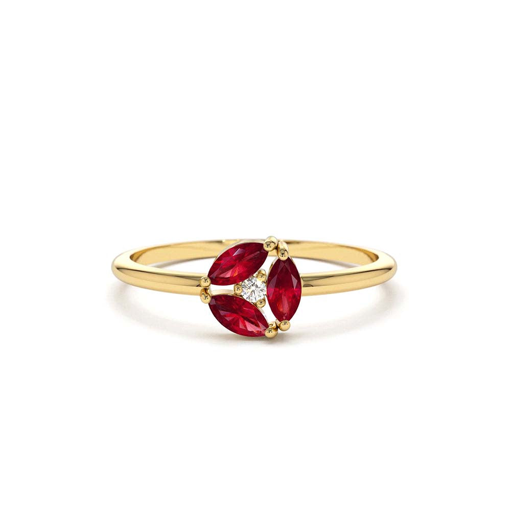 Ruby Cluster Diamond Ring in 14K Gold — view 1
