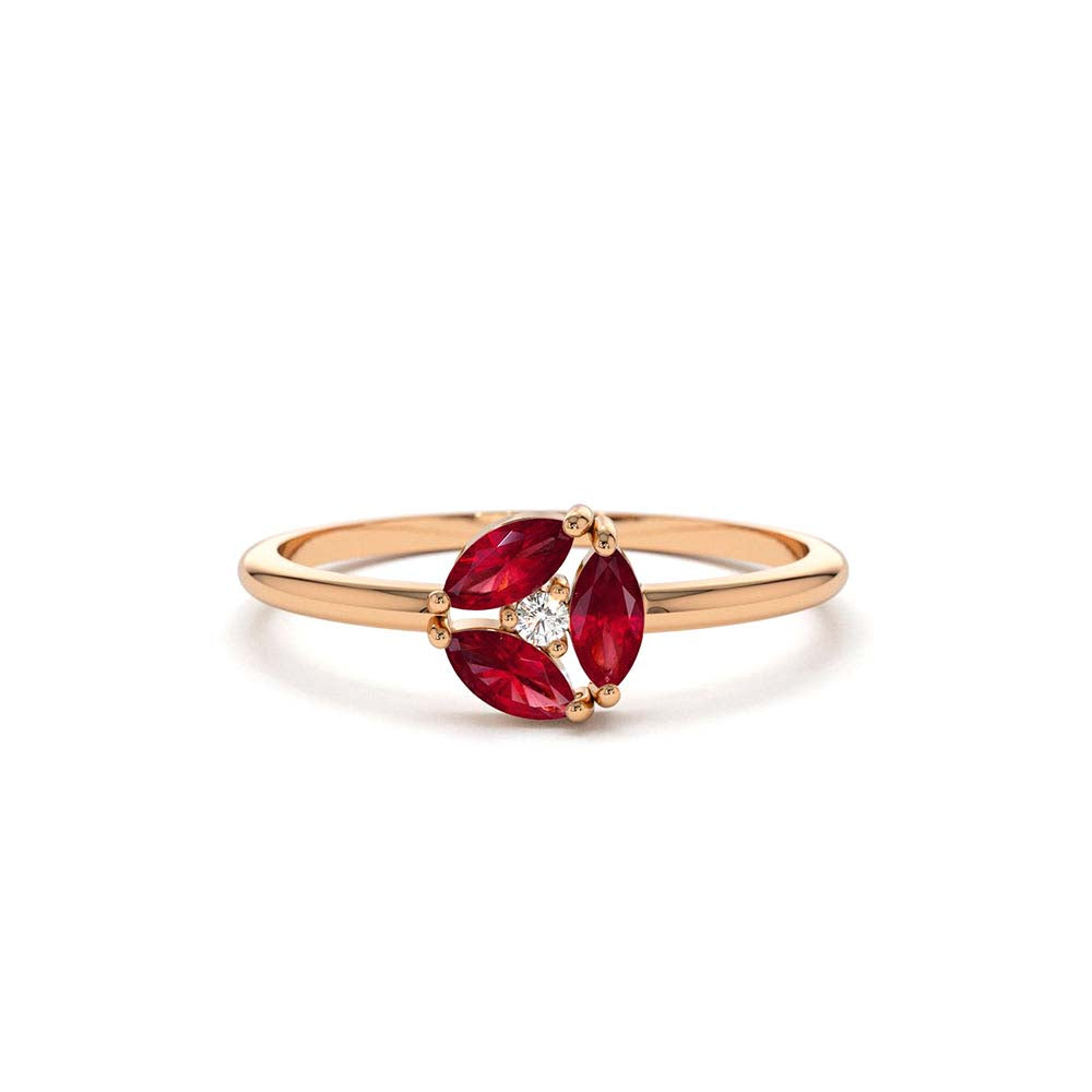 Ruby Cluster Diamond Ring in 14K Gold — view 4