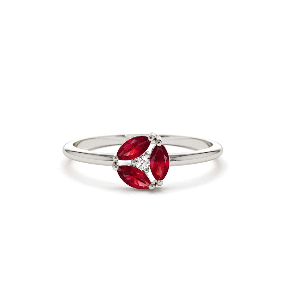 Ruby Cluster Diamond Ring in 14K Gold — view 3
