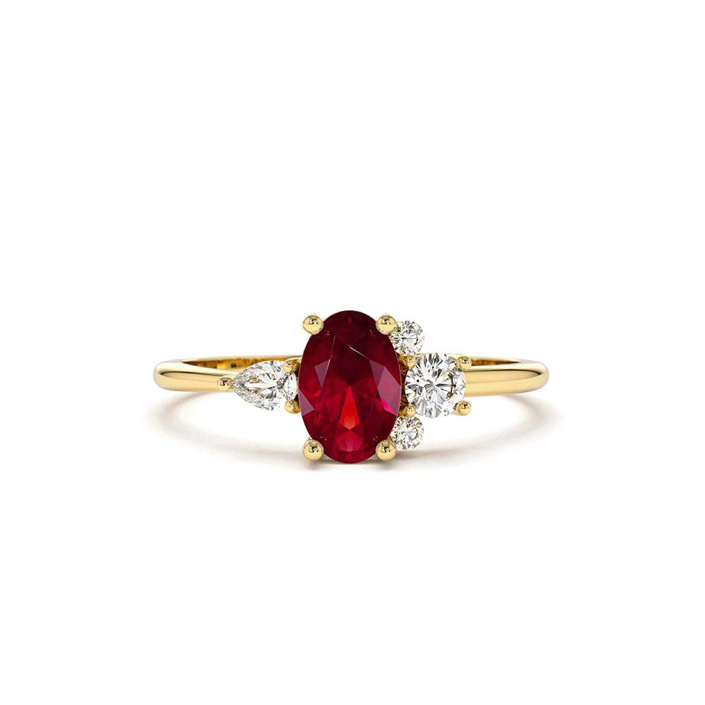 Diamond and Oval Ruby Ring in 14K Gold — view 1