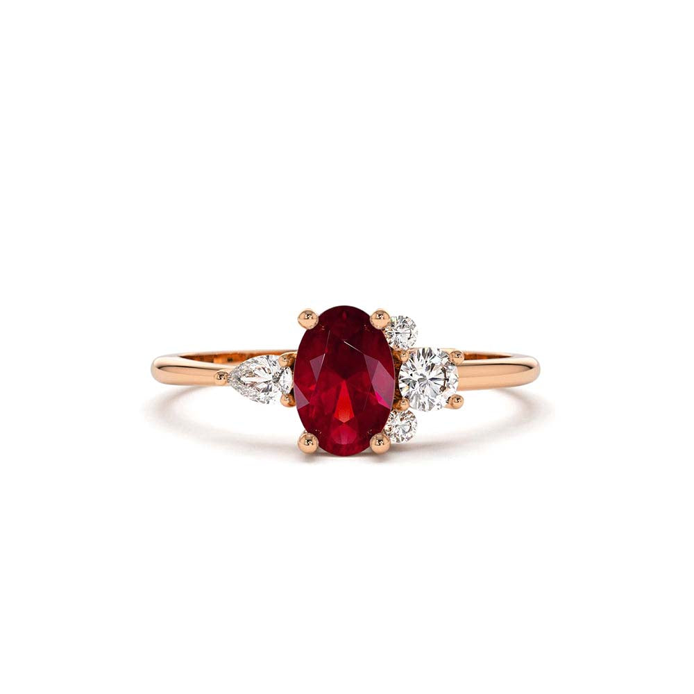 Diamond and Oval Ruby Ring in 14K Gold — view 4