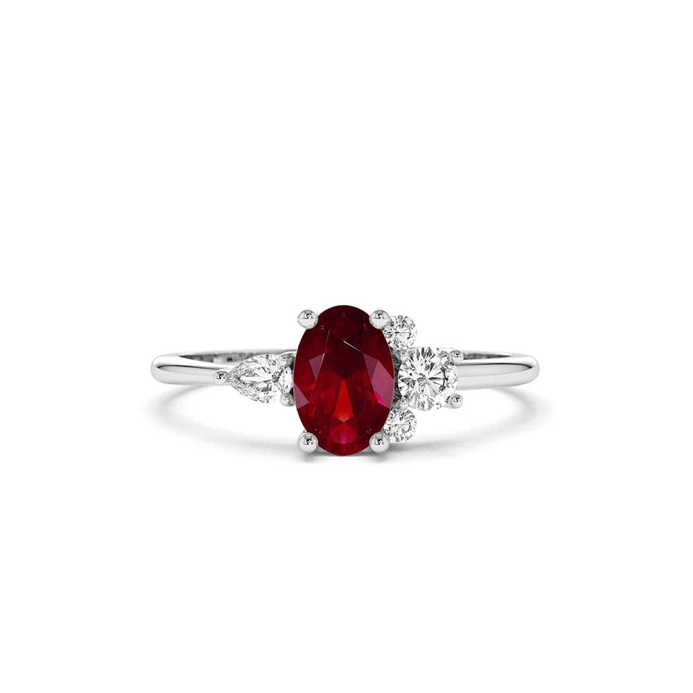 Diamond and Oval Ruby Ring in 14K Gold — view 3