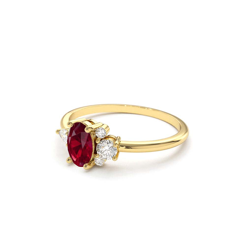 Diamond and Oval Ruby Ring in 14K Gold — view 2