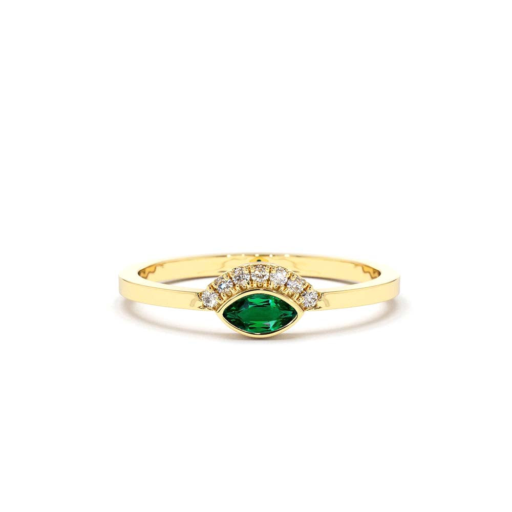 Marquise Emerald Eye Diamond Ring in 14K Gold — view 1