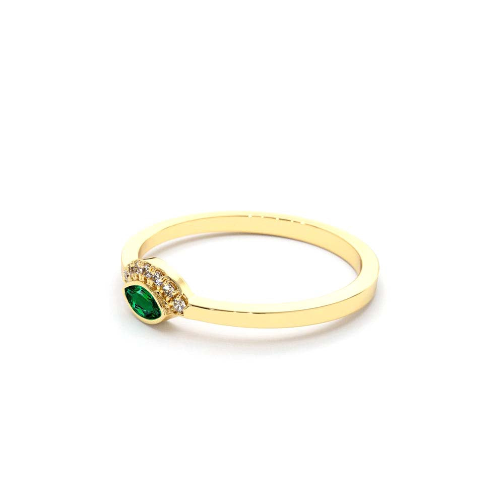 Marquise Emerald Eye Diamond Ring in 14K Gold — view 2