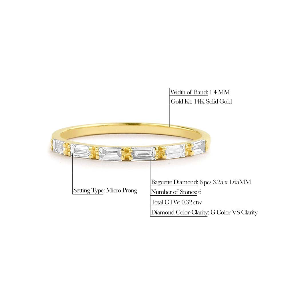 Baguette Diamond Wedding Ring in 14K Gold — view 2