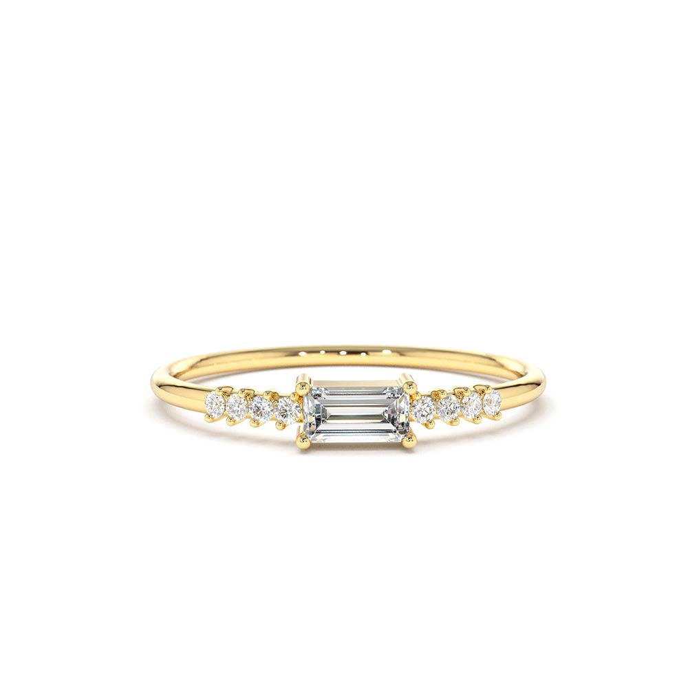 Baguette & Round Diamond Engagement Ring in 14K Gold — view 1