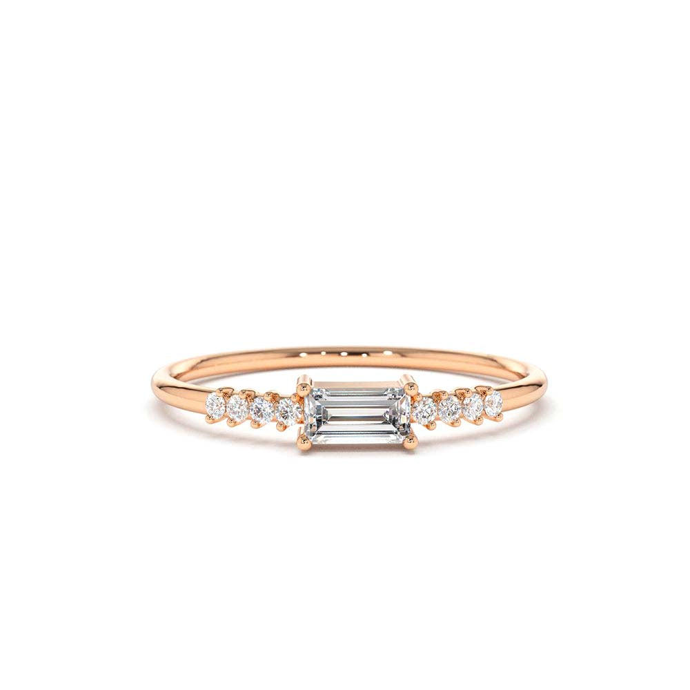 Baguette & Round Diamond Engagement Ring in 14K Gold — view 5