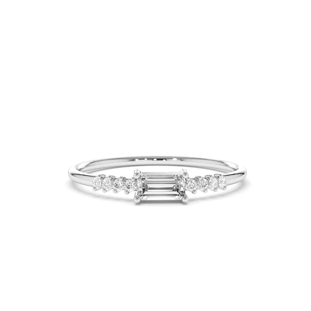 Baguette & Round Diamond Engagement Ring in 14K Gold — view 4