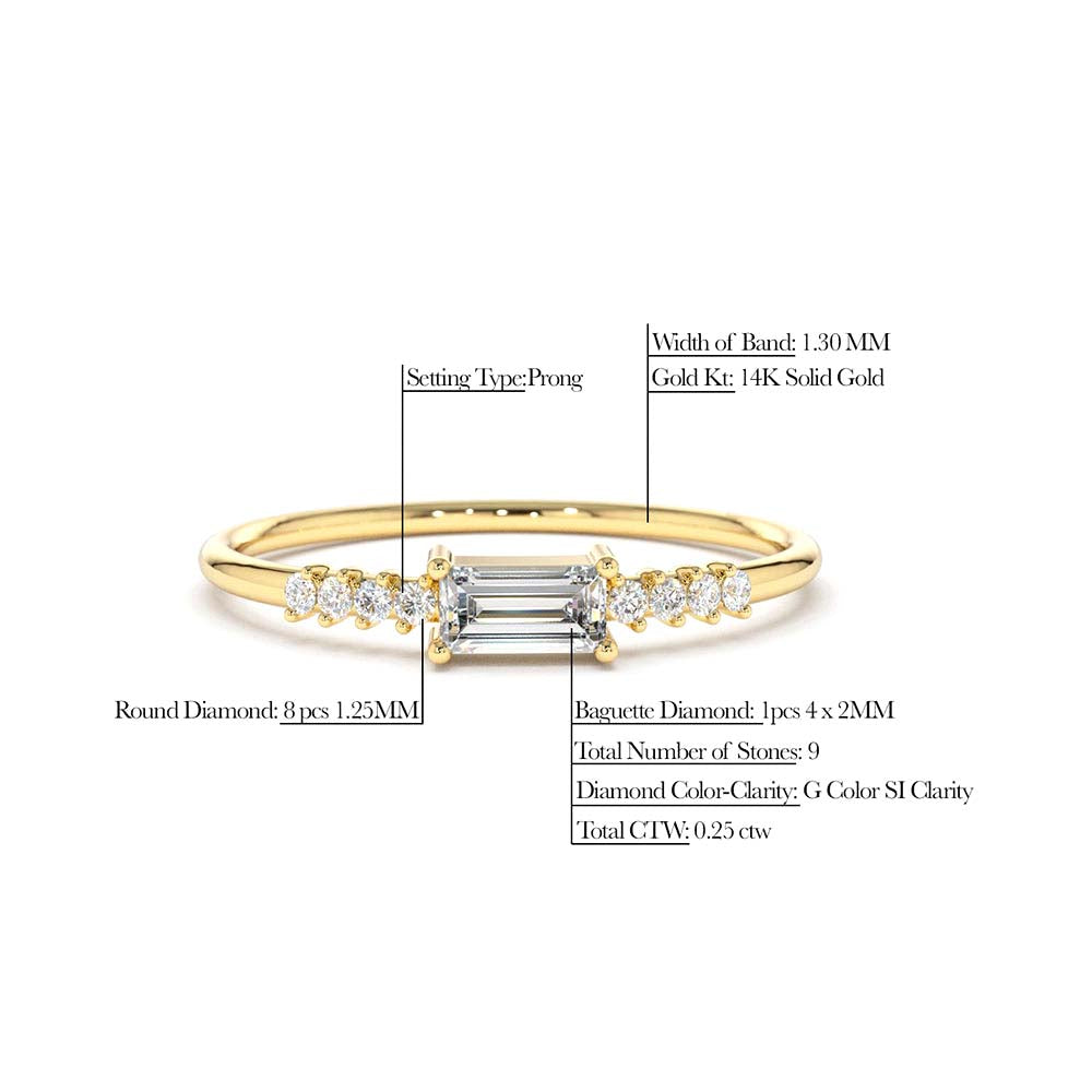 Baguette & Round Diamond Engagement Ring in 14K Gold — view 2