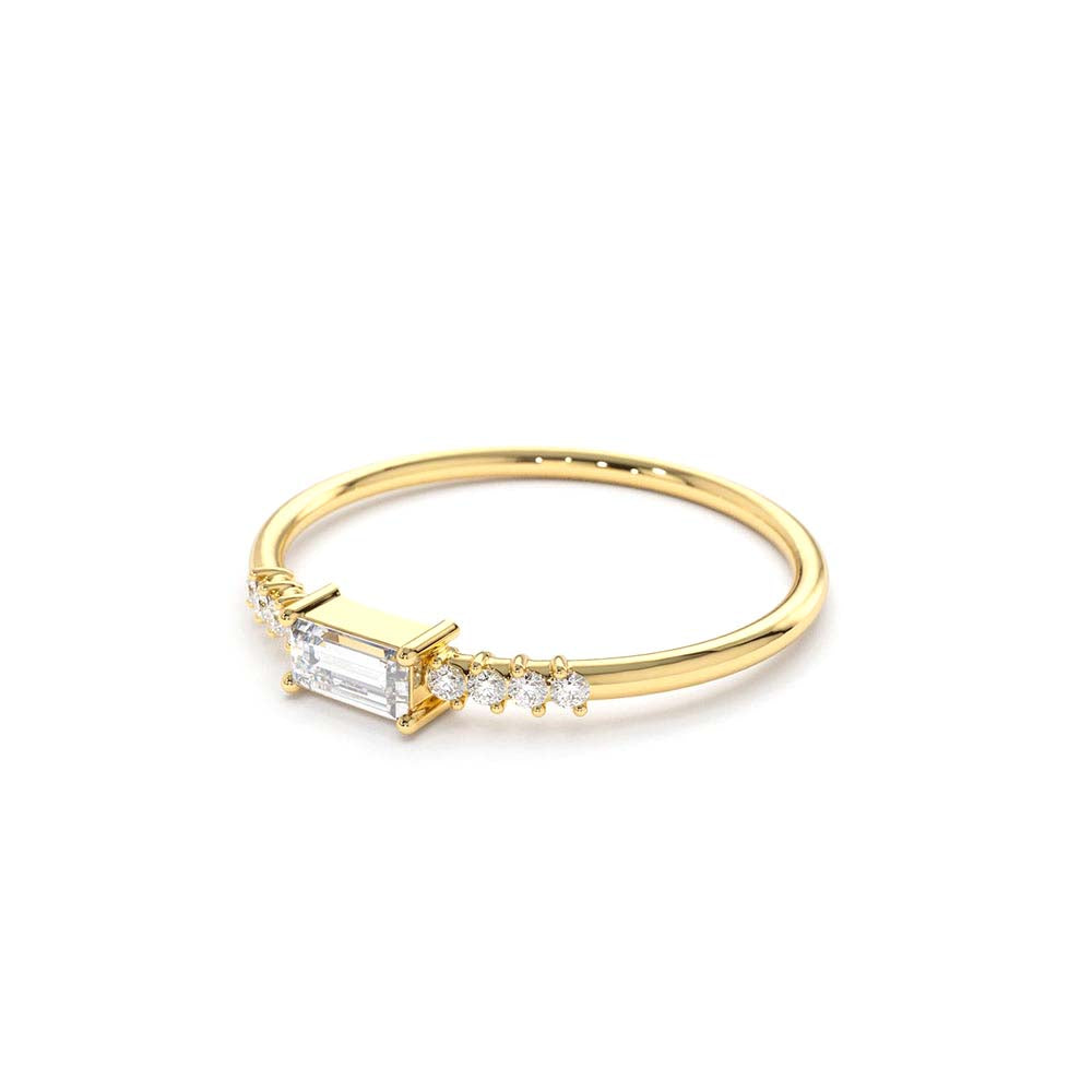 Baguette & Round Diamond Engagement Ring in 14K Gold — view 3