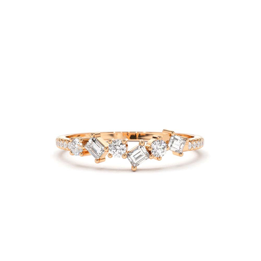 Asymmetrical Baguette and Round Diamond Wedding Ring in 14K Gold — view 5