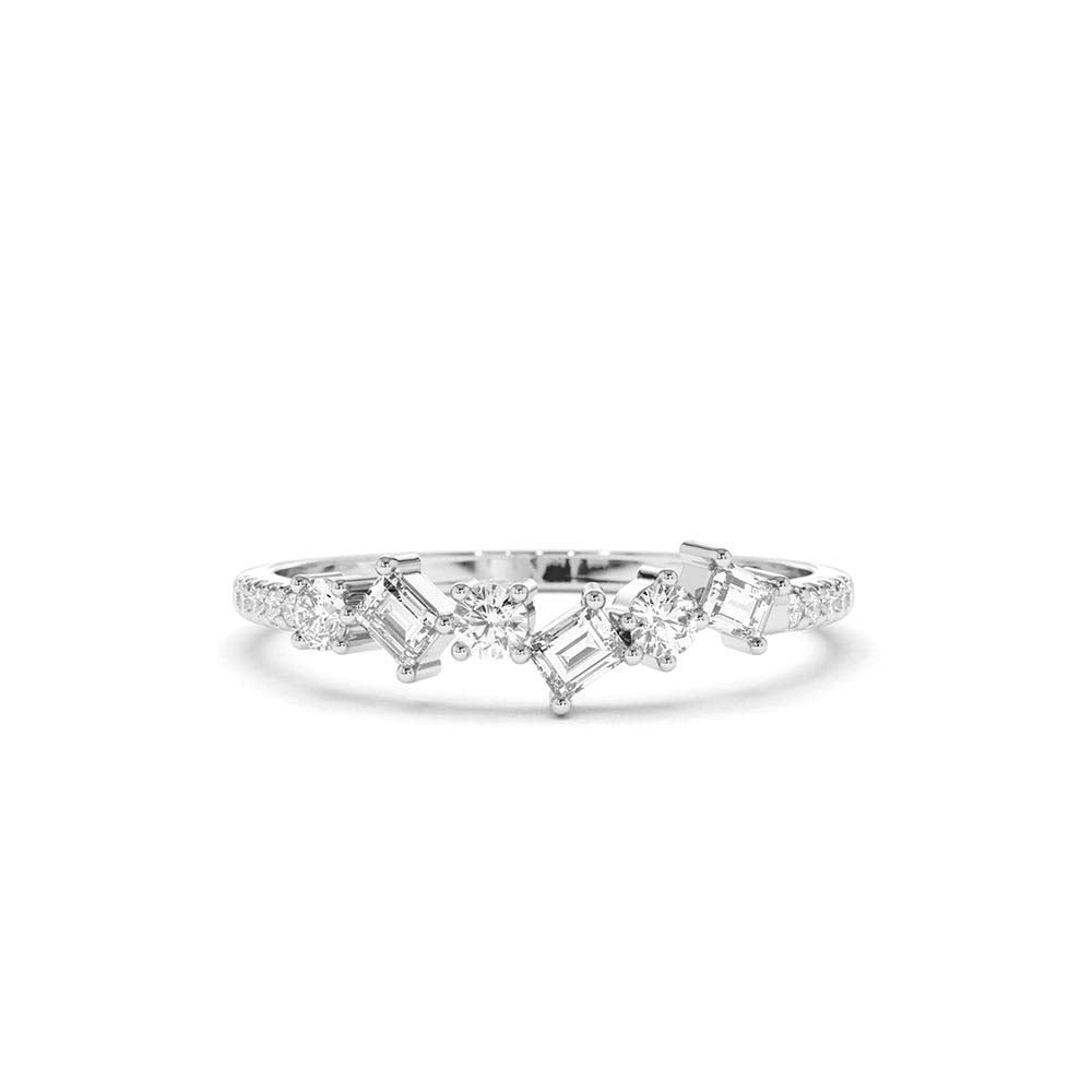 Asymmetrical Baguette and Round Diamond Wedding Ring in 14K Gold — view 4