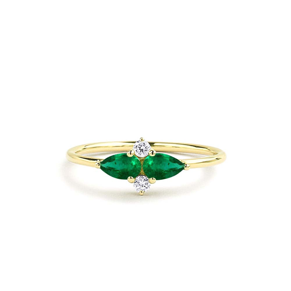 Pear Shape Emerald and Diamond Cluster Ring in 14K Gold — view 1