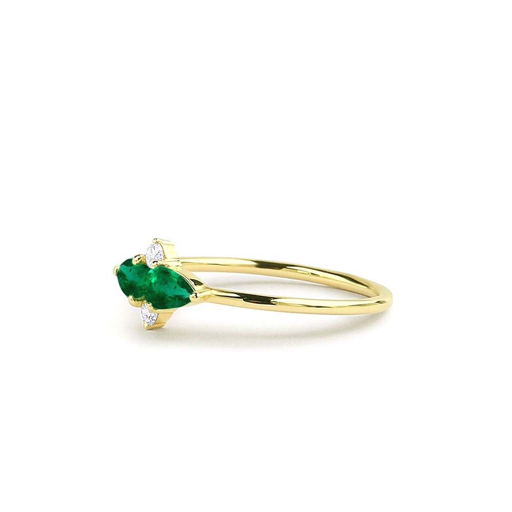 Pear Shape Emerald and Diamond Cluster Ring in 14K Gold — view 2