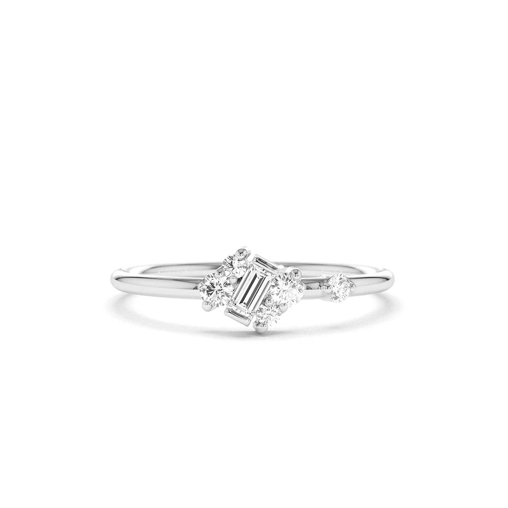 Slanted Baguette and Round Diamond Ring in 14K Gold — view 4