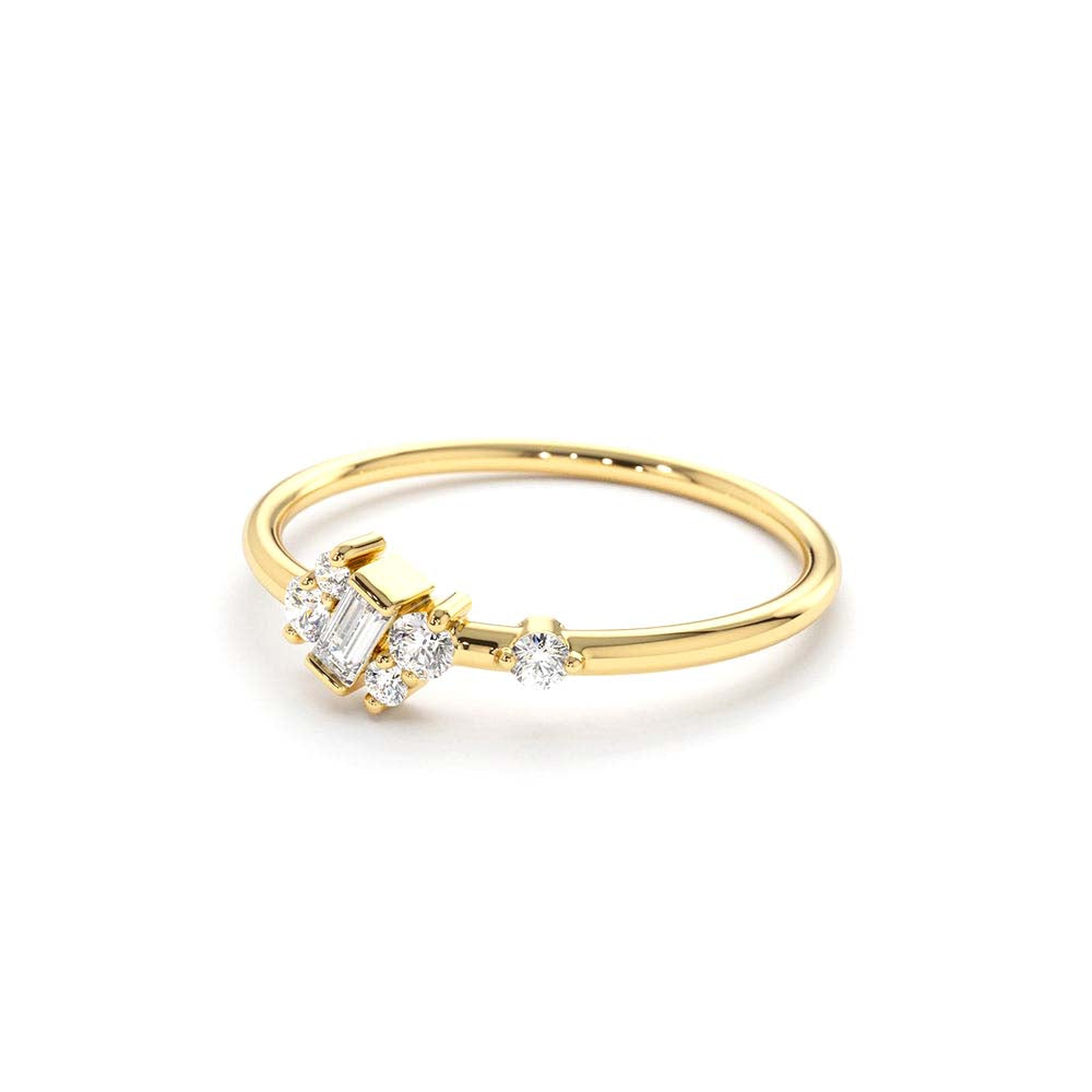 Slanted Baguette and Round Diamond Ring in 14K Gold — view 3