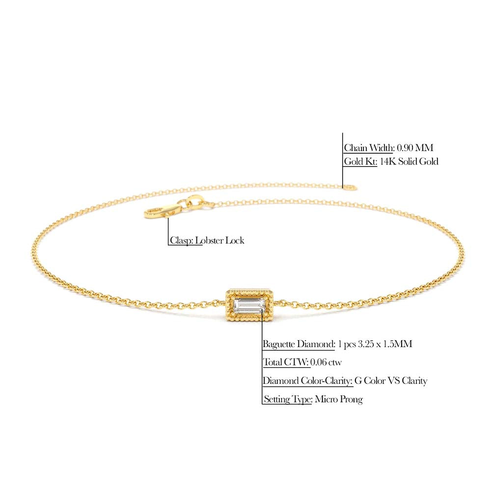 Dainty Baguette Diamond Bracelet in 14K Gold — view 2