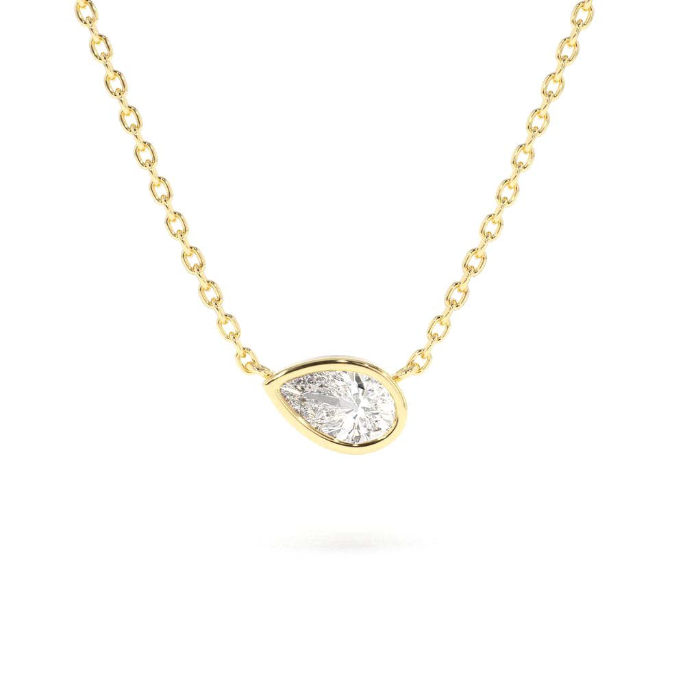 Horizontal Pear Shape Diamond Solitaire Necklace in 14K Gold — view 1