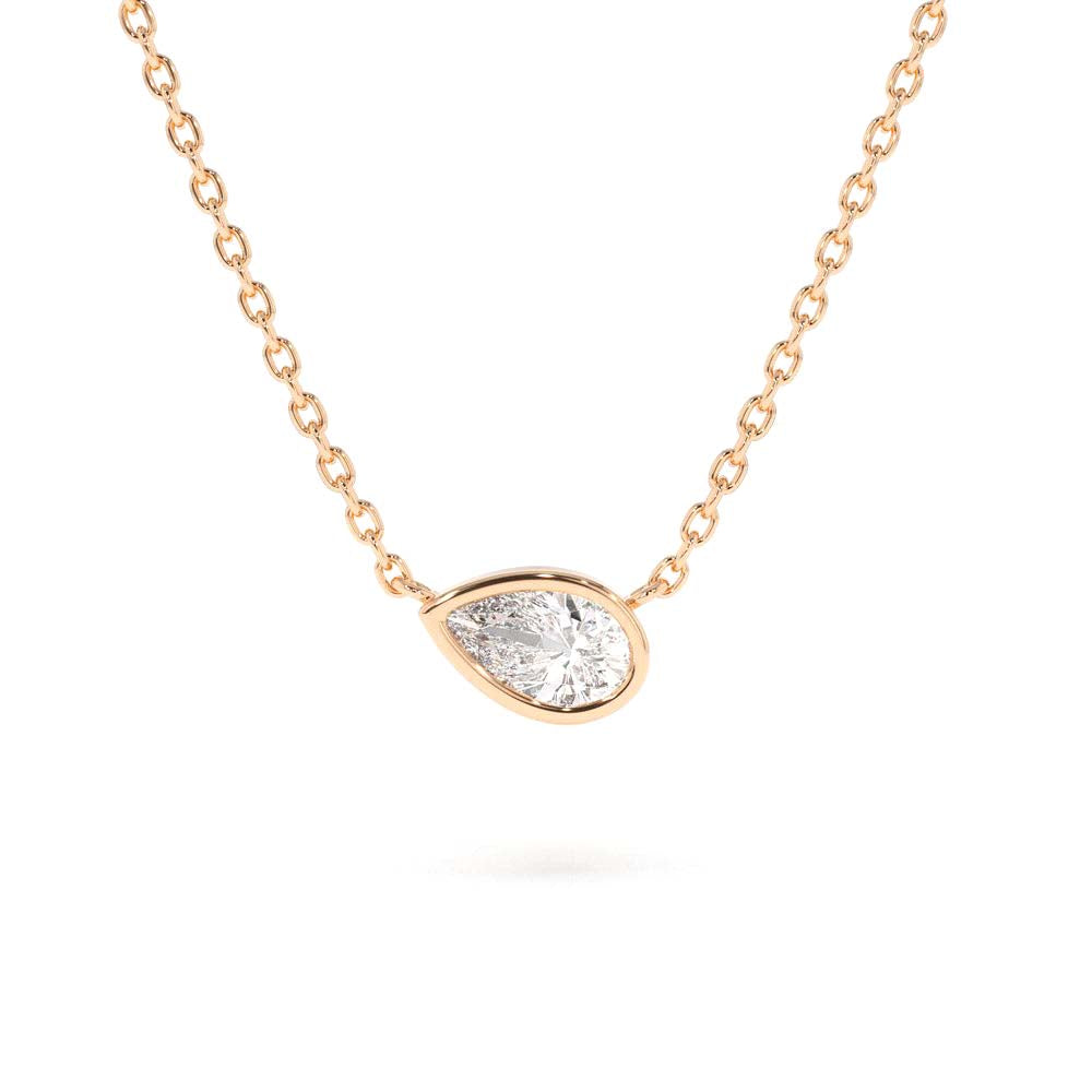 Horizontal Pear Shape Diamond Solitaire Necklace in 14K Gold — view 4