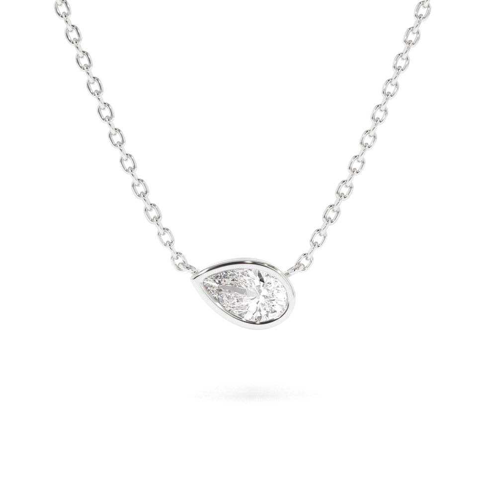 Horizontal Pear Shape Diamond Solitaire Necklace in 14K Gold — view 3