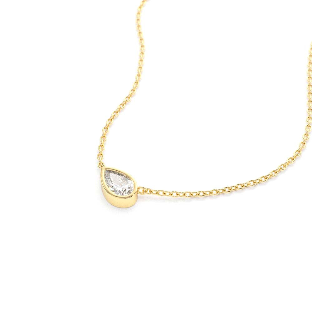 Horizontal Pear Shape Diamond Solitaire Necklace in 14K Gold — view 2