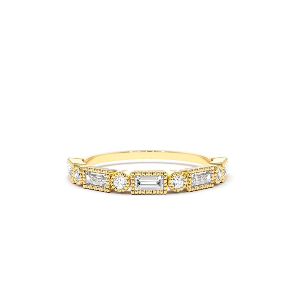 Baguette and Round Diamond Ring in 14K Gold — view 1