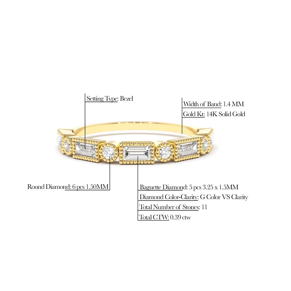 Baguette and Round Diamond Ring in 14K Gold — view 2