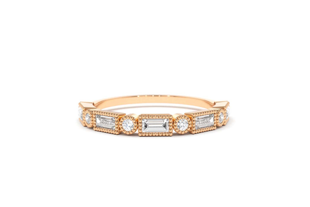 Baguette and Round Diamond Ring in 14K Gold — view 5