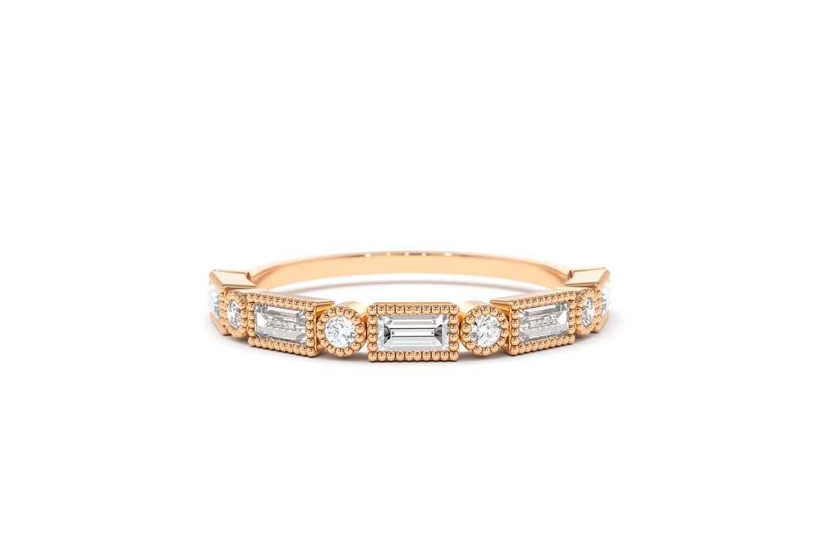 Baguette and Round Diamond Ring in 14K Gold — view 5