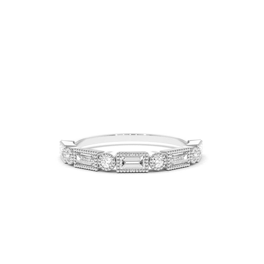 Baguette and Round Diamond Ring in 14K Gold — view 4
