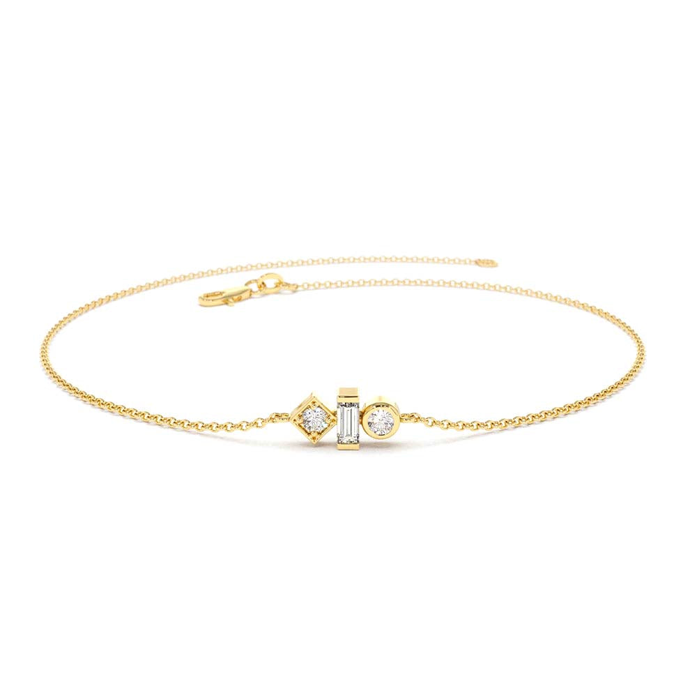 Baguette and Round Diamond Mix Bracelet in 14K Gold — view 1