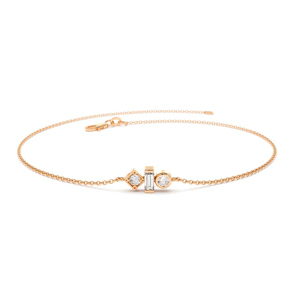 Baguette and Round Diamond Mix Bracelet in 14K Gold — view 5