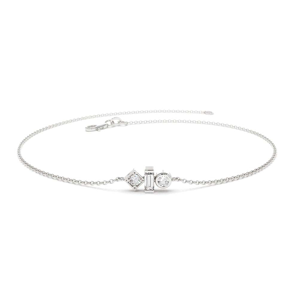 Baguette and Round Diamond Mix Bracelet in 14K Gold — view 4