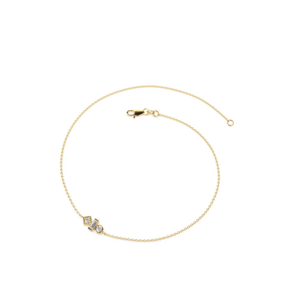 Baguette and Round Diamond Mix Bracelet in 14K Gold — view 2