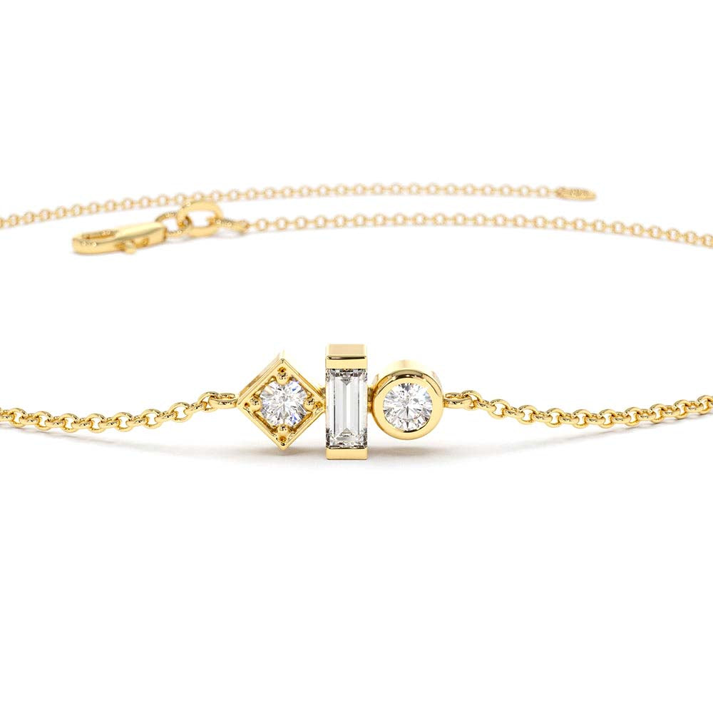 Baguette and Round Diamond Mix Bracelet in 14K Gold — view 3