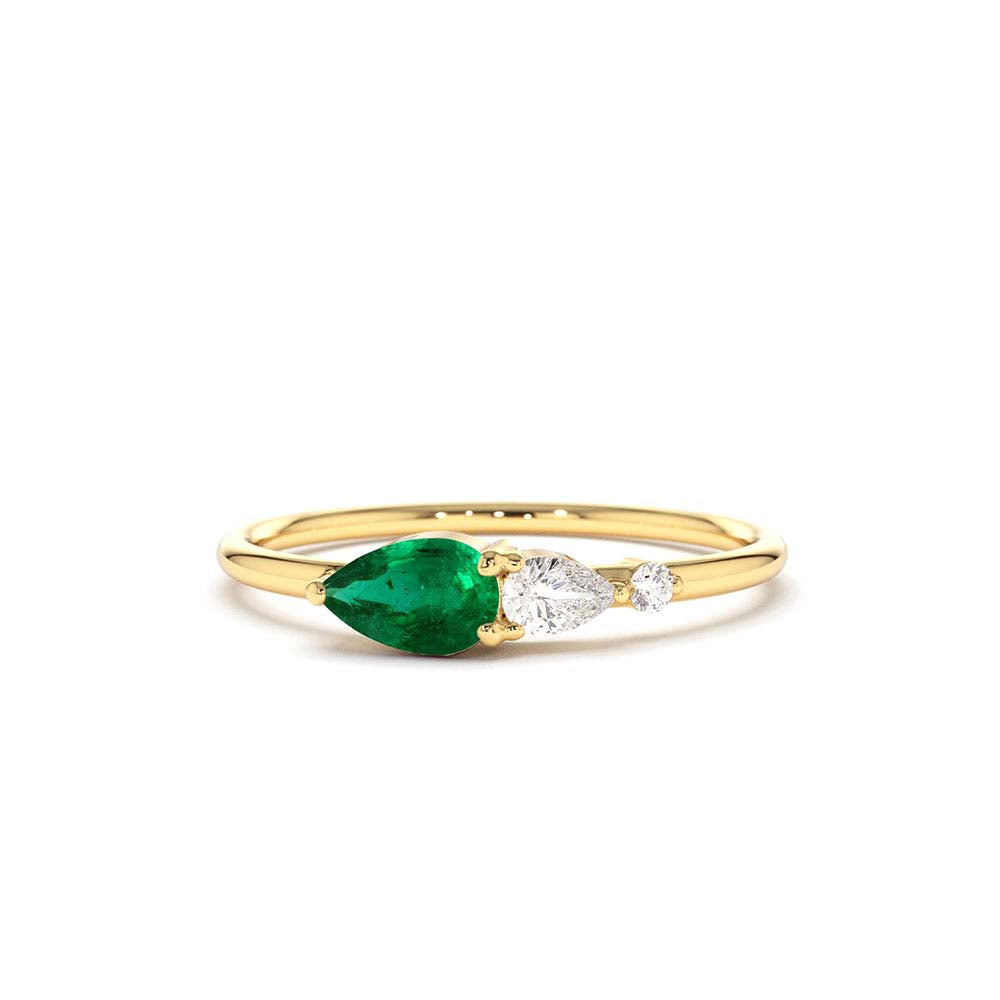 Pear Shape Emerald and Diamond Ring in 14K Gold — view 1