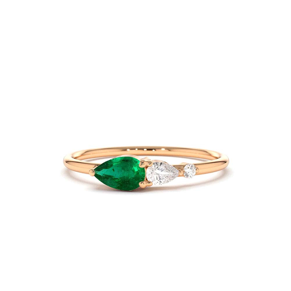 Pear Shape Emerald and Diamond Ring in 14K Gold — view 3