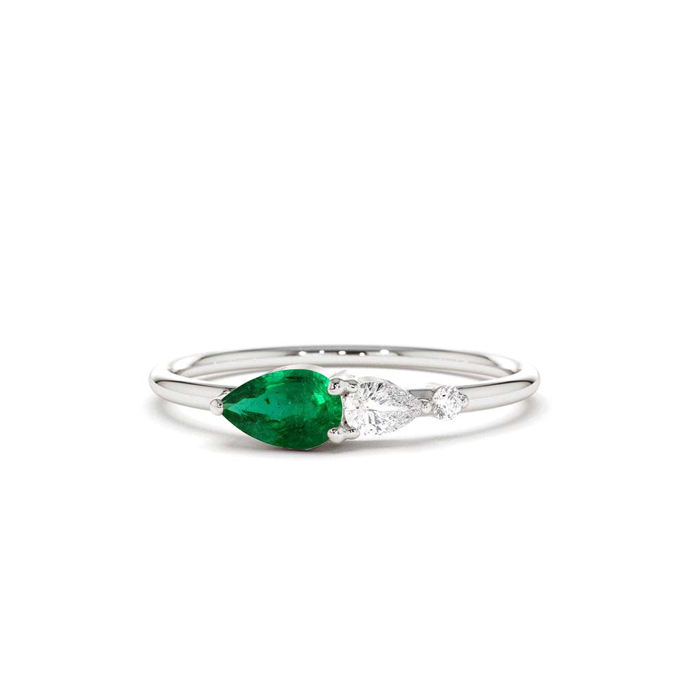 Pear Shape Emerald and Diamond Ring in 14K Gold — view 2