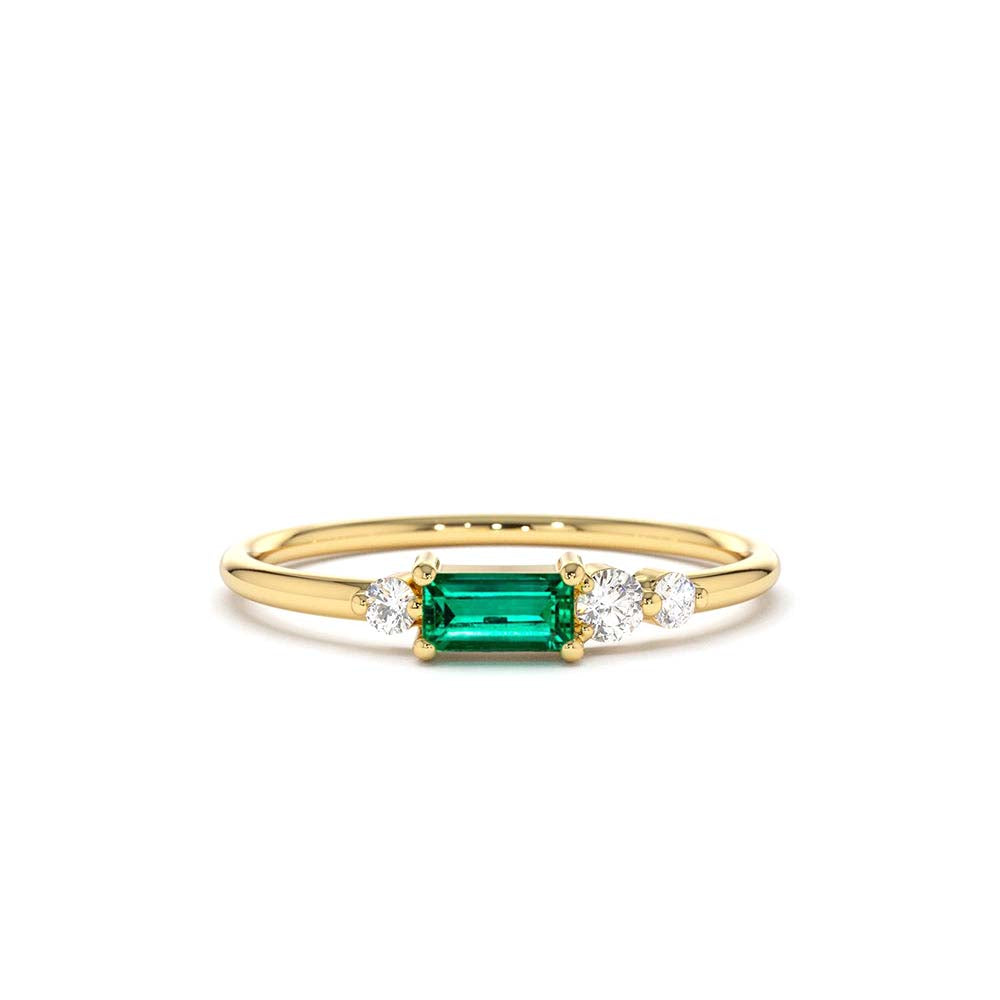 Baguette Emerald Diamond Ring in 14K Gold — view 1