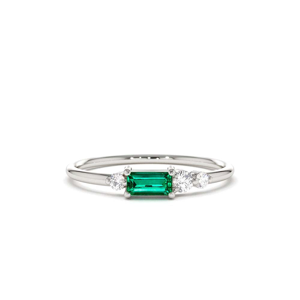 Baguette Emerald Diamond Ring in 14K Gold — view 3