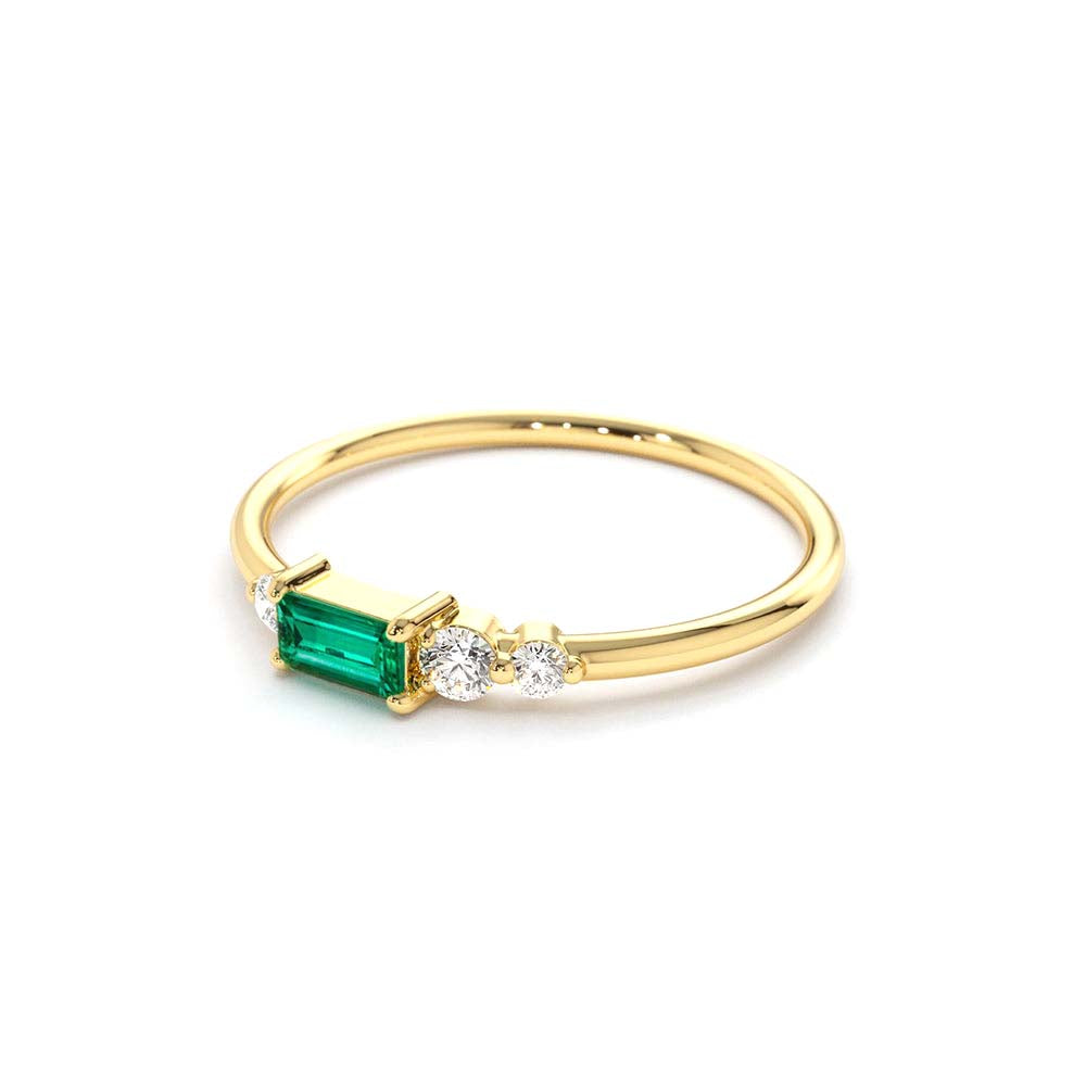 Baguette Emerald Diamond Ring in 14K Gold — view 2