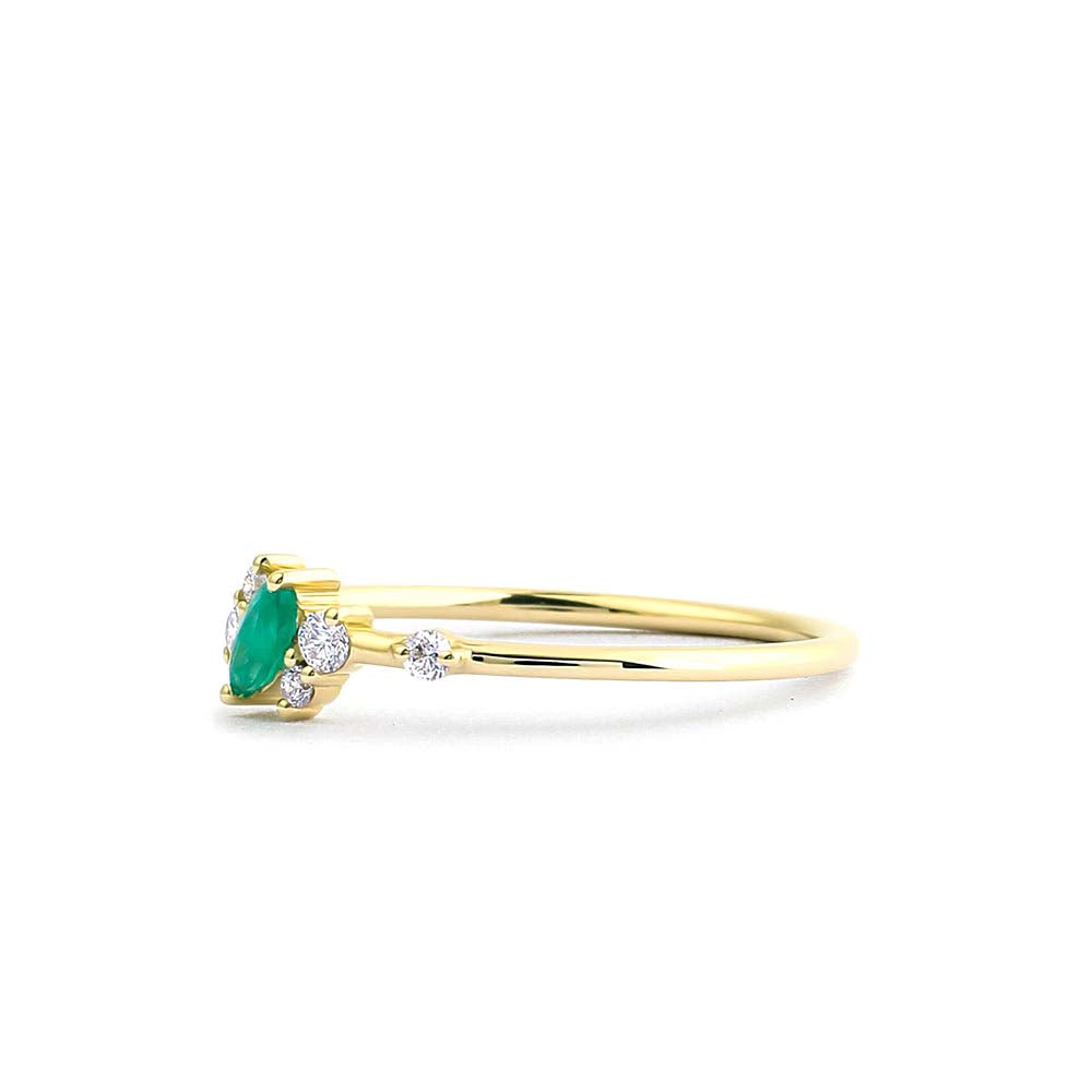 Slanted Marquise Emerald and Diamond Ring in 14K Gold — view 2
