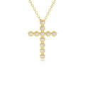 Bezel Setting With Milgrain Diamond Cross Necklace in 14K Gold — view 1