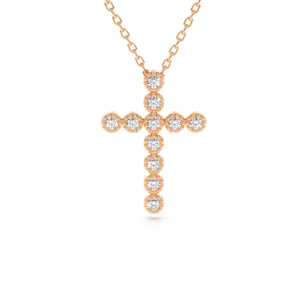 Bezel Setting With Milgrain Diamond Cross Necklace in 14K Gold — view 4