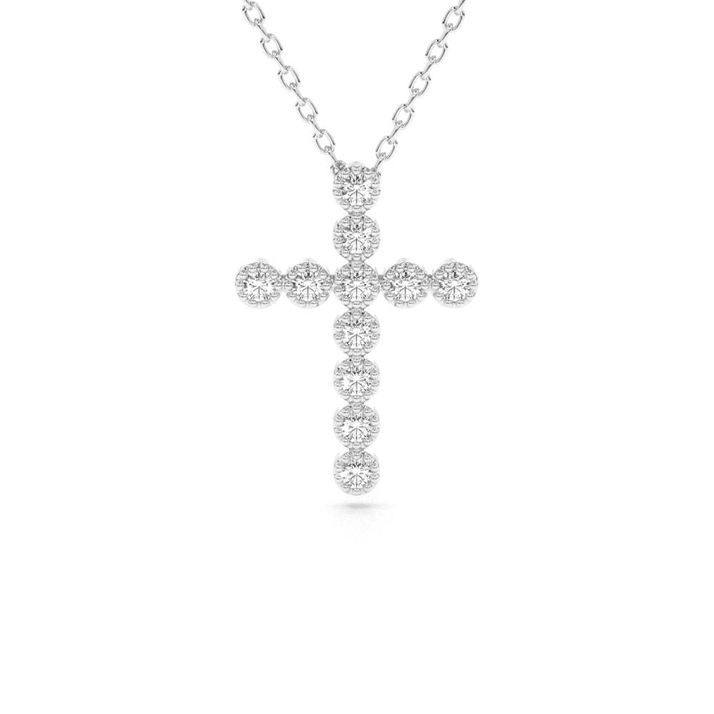 Bezel Setting With Milgrain Diamond Cross Necklace in 14K Gold — view 3