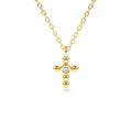 Tiny Ball Diamond Cross Necklace in 14K Gold — view 1